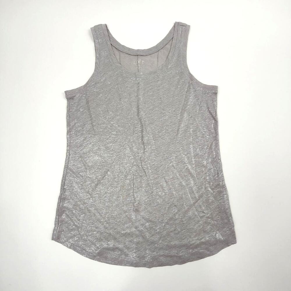 Minimalist Day to Night Loft Metallic Silver Party Fairy Shimmer Linen Tank Top